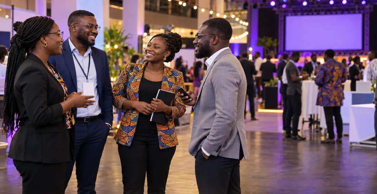 Professionals networking at a conference